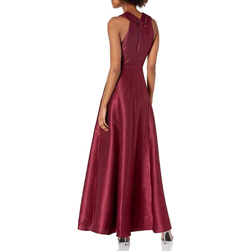 Halston Heritage Cranberry Cross Neck Twill Gown - Picture 2 of 2